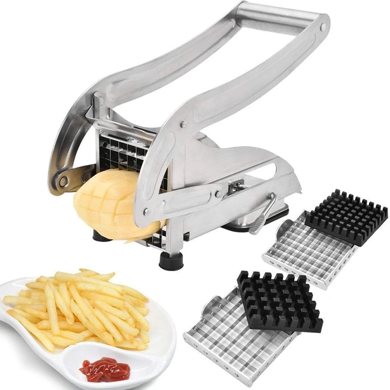 French Fry Cutter with 2 Blades Stainless Steel Potato Slicer Cutter