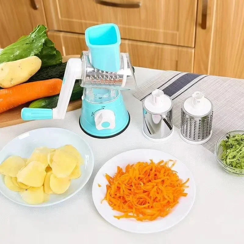 Multifunctional Vegetable Slicer Shredder Cutter Tool 3 Sharp Drums Manual Hand Operated
